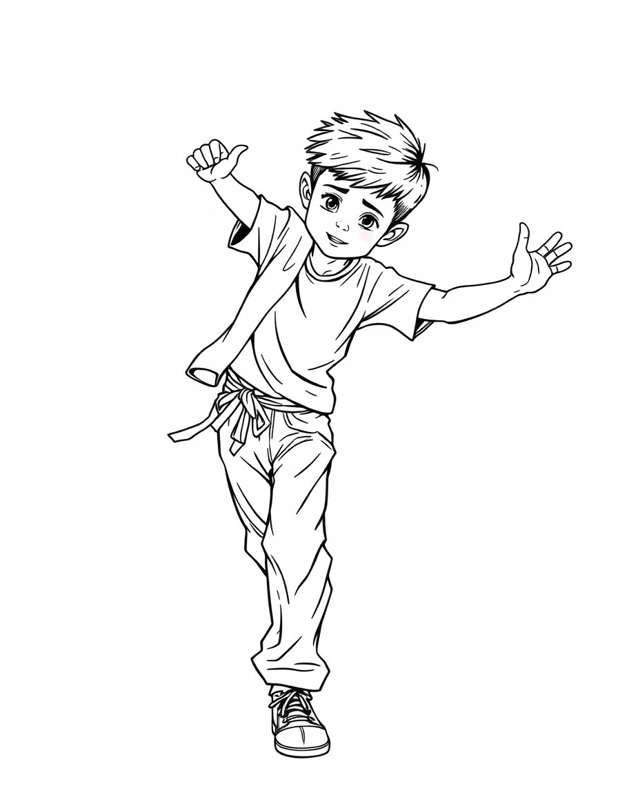 Young boy with short hair break dancing with ATLAS on the top