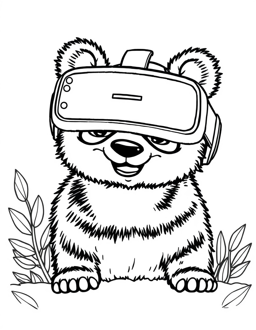 a VR head set that has a cute smile and a cute pet baby panda
