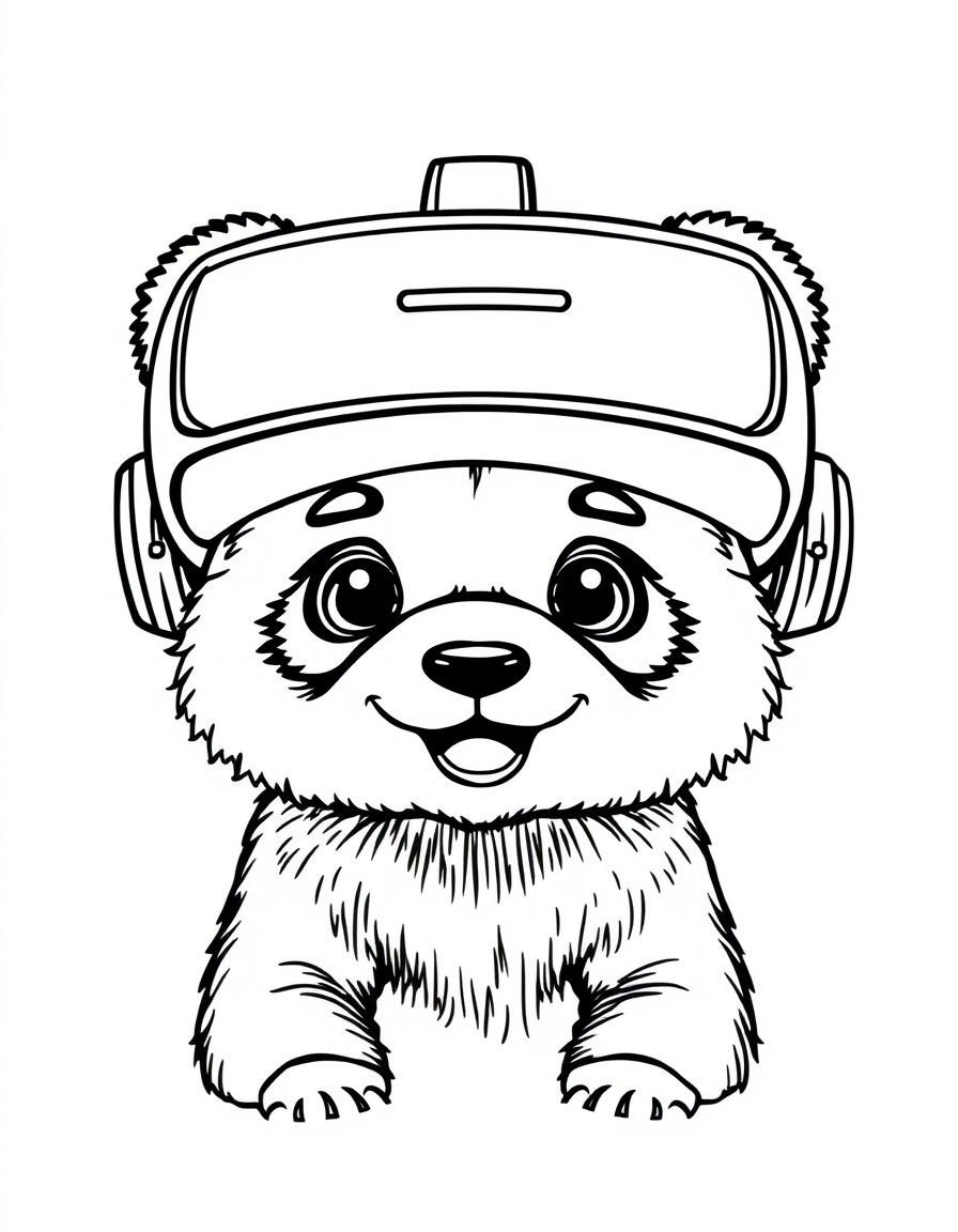 a VR head set that has a cute smile and a cute pet baby panda