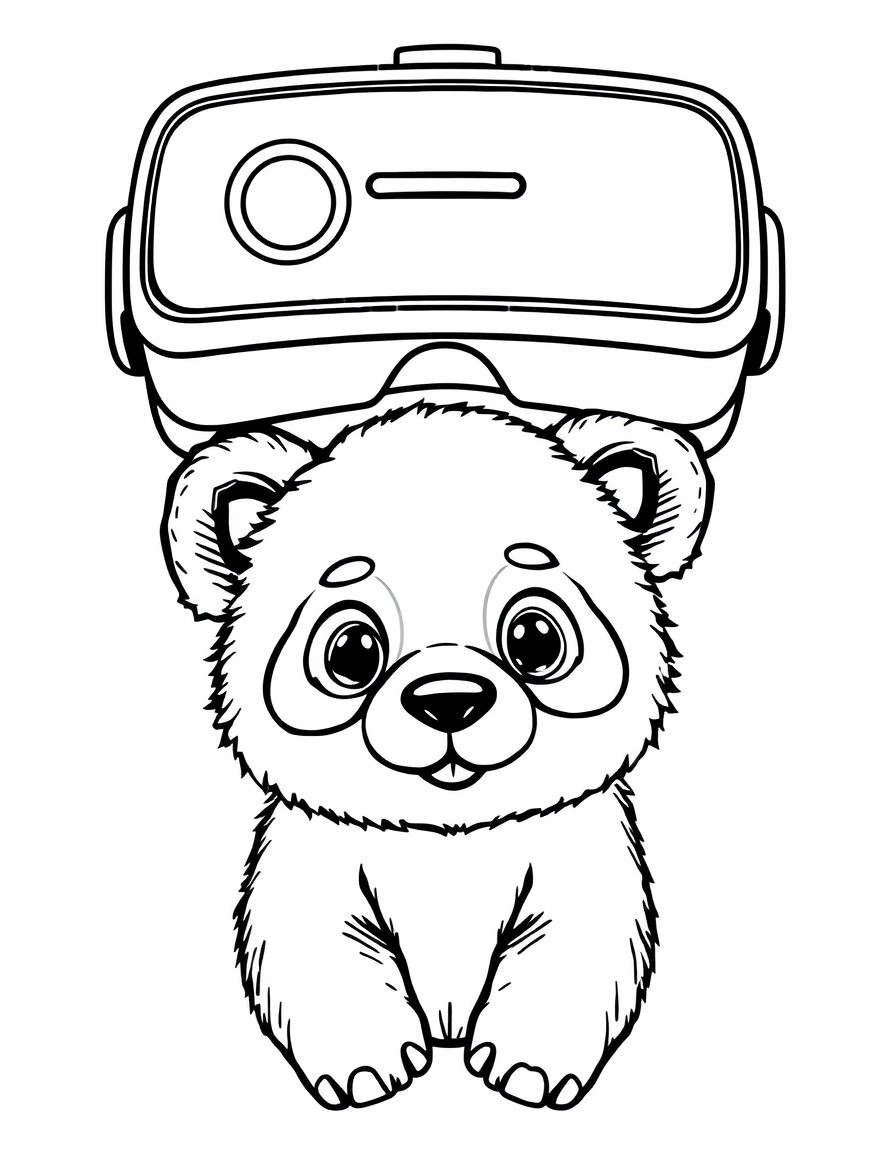 a VR head set that has a cute smile and a cute pet baby panda