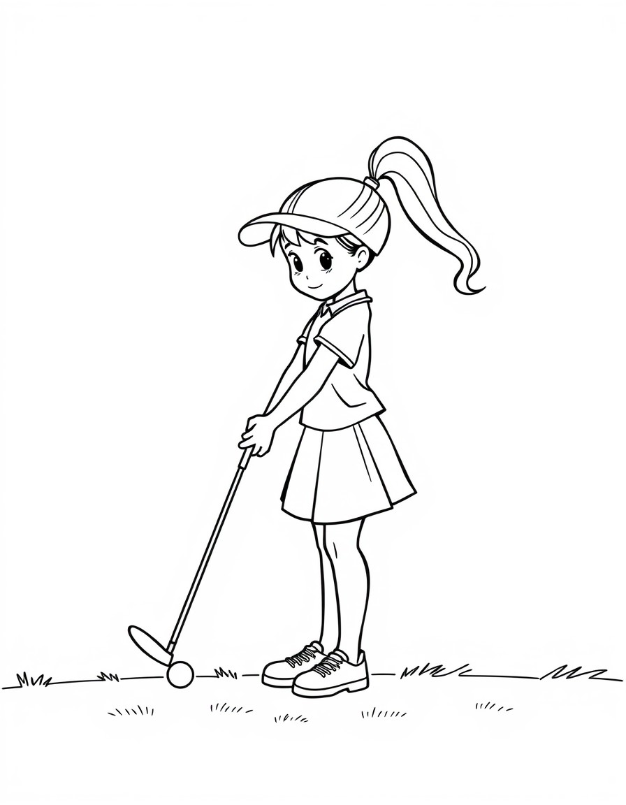 A girl with a ponytail golfing