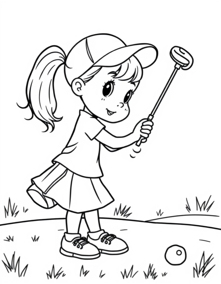 A girl with a ponytail golfing