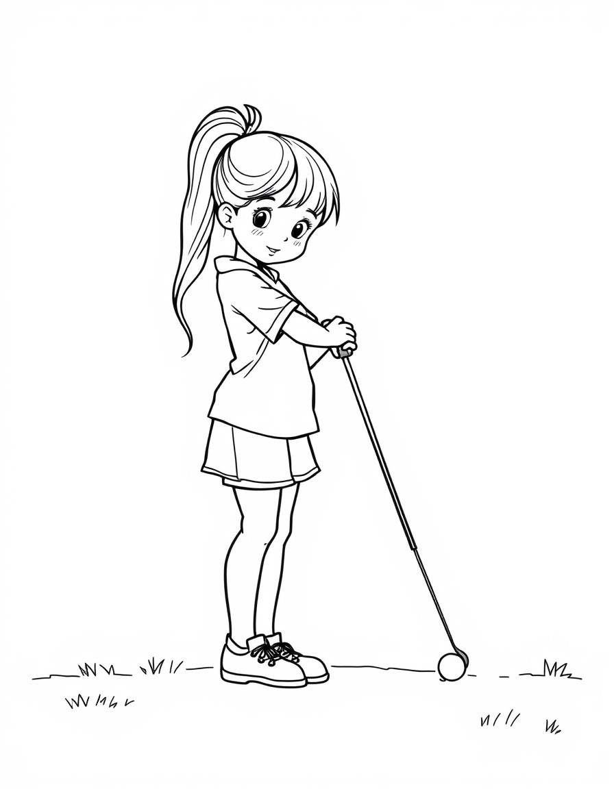 A girl with a ponytail golfing