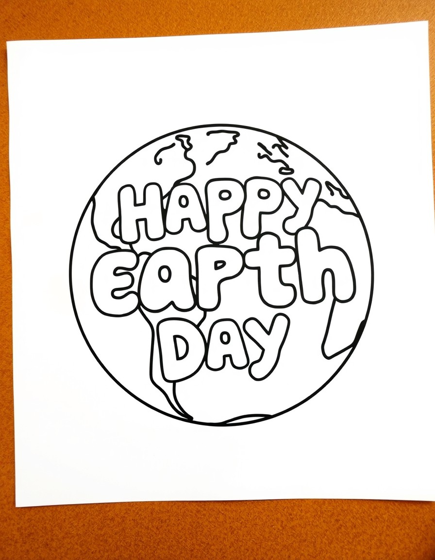 Picture of earth with eyes and a mouth with bubble letters that say happy earth day