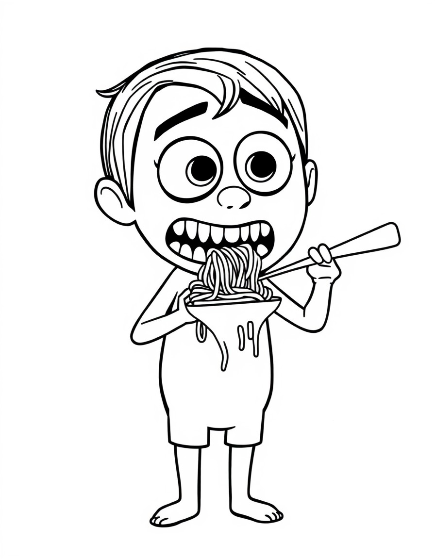 the character "disgust" from inside out movie eating spaghetti