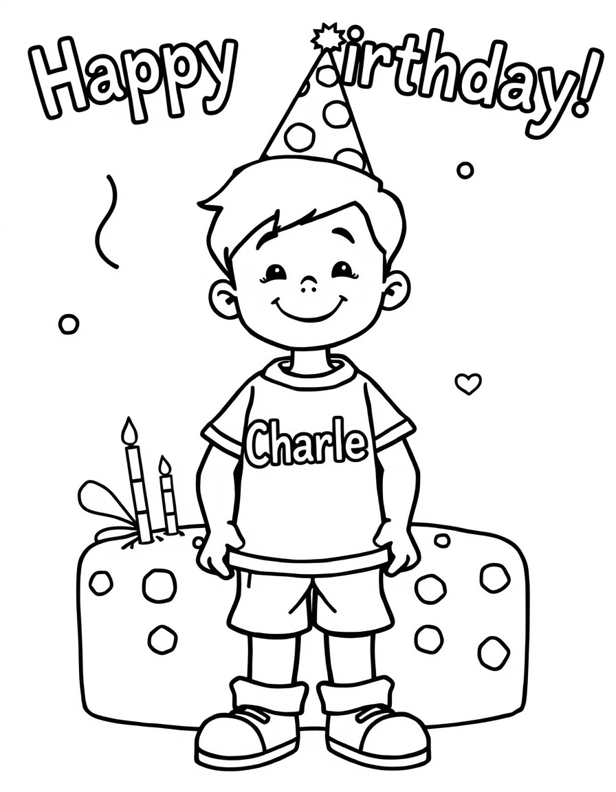 a 3rd grade boy celebrating his birthday with a hat on named Charlie