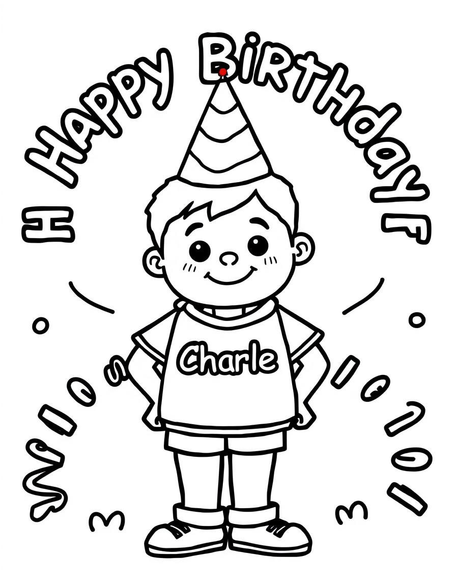 a 3rd grade boy celebrating his birthday with a hat on named Charlie