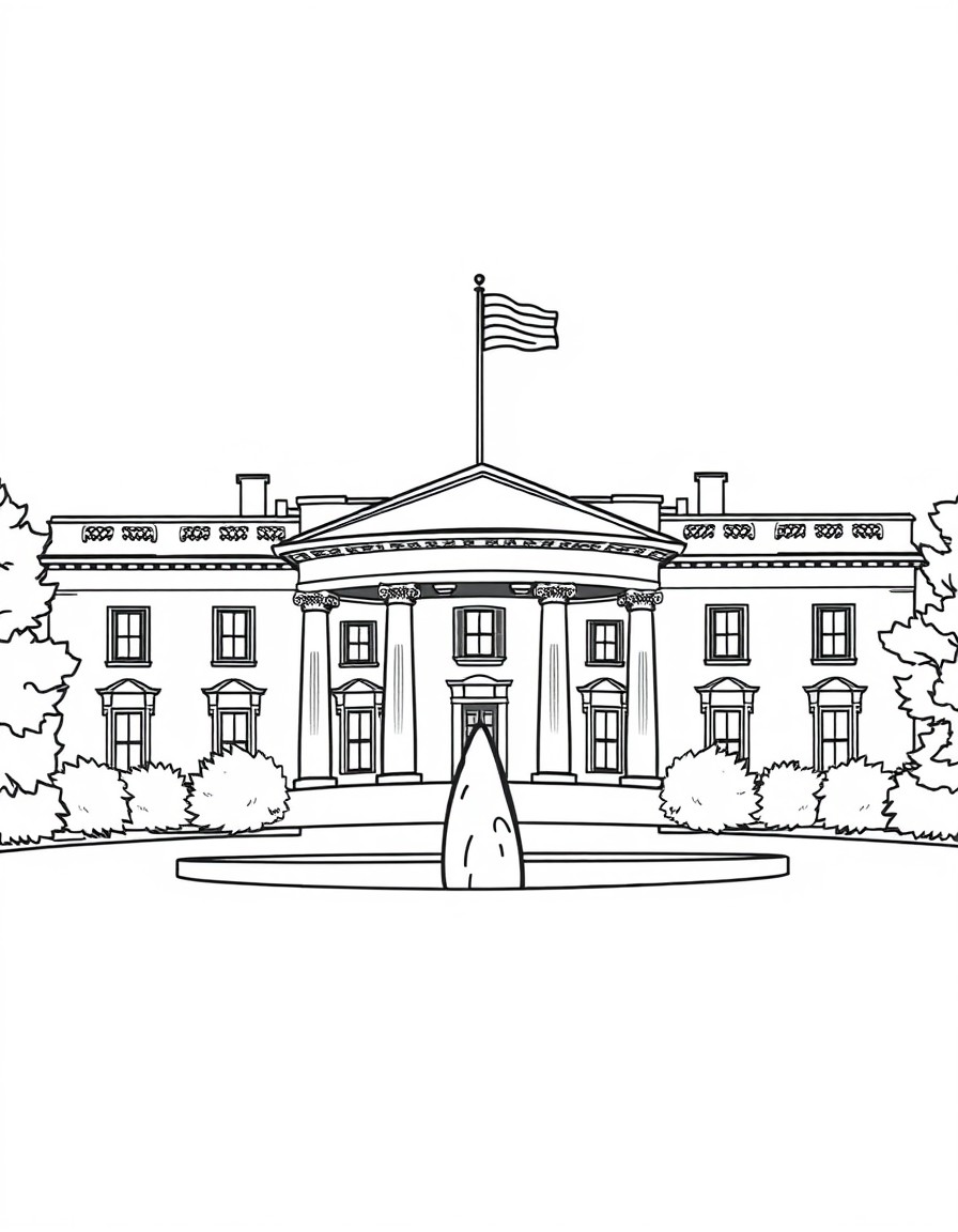 Whitehouse with American flag