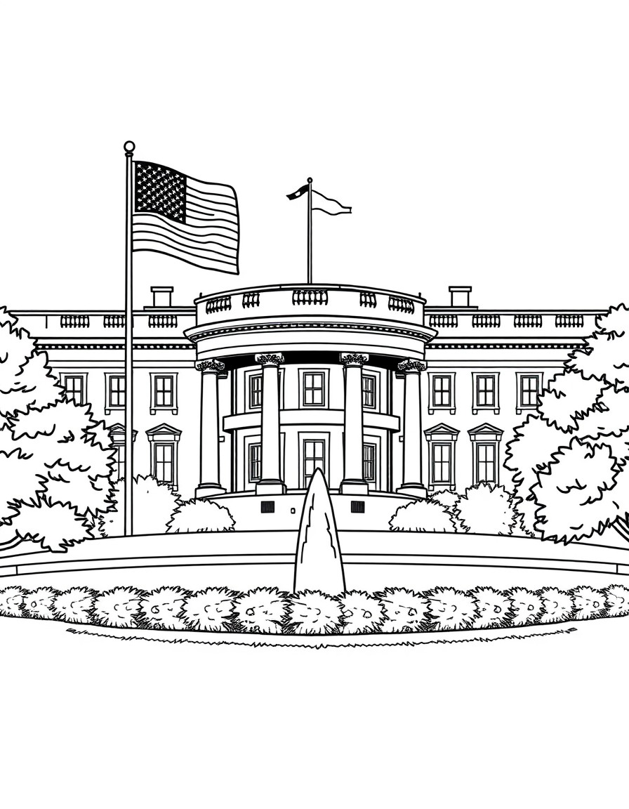 Whitehouse with American flag