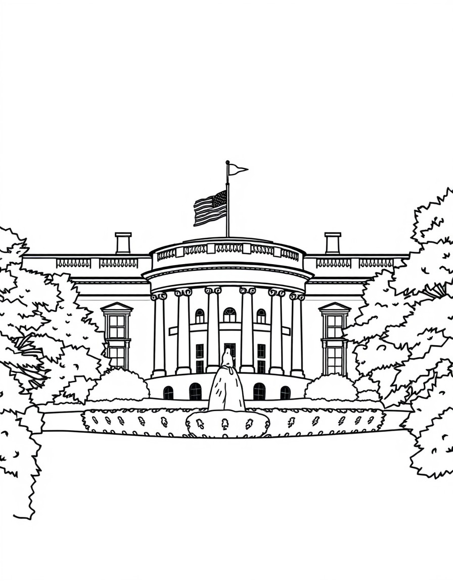 Whitehouse with American flag