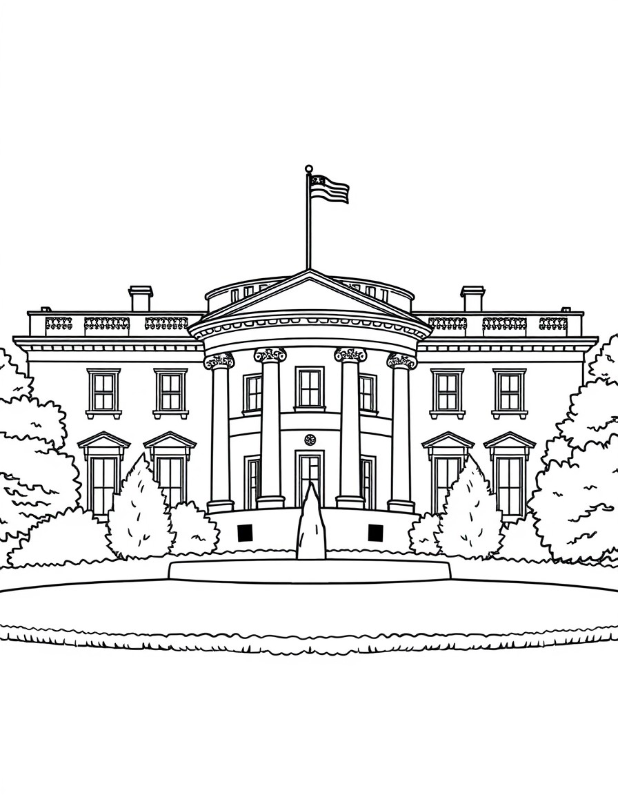 Whitehouse with American flag