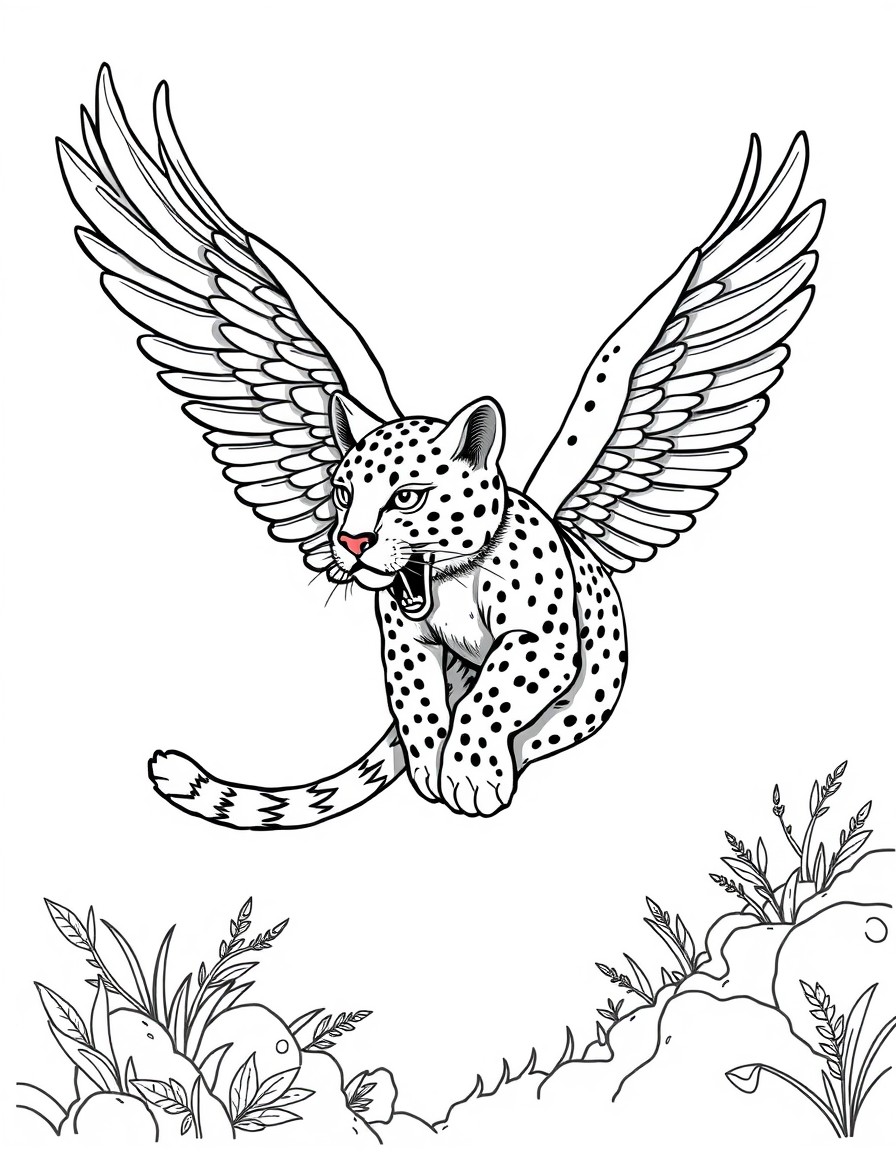 big cat flying with wings