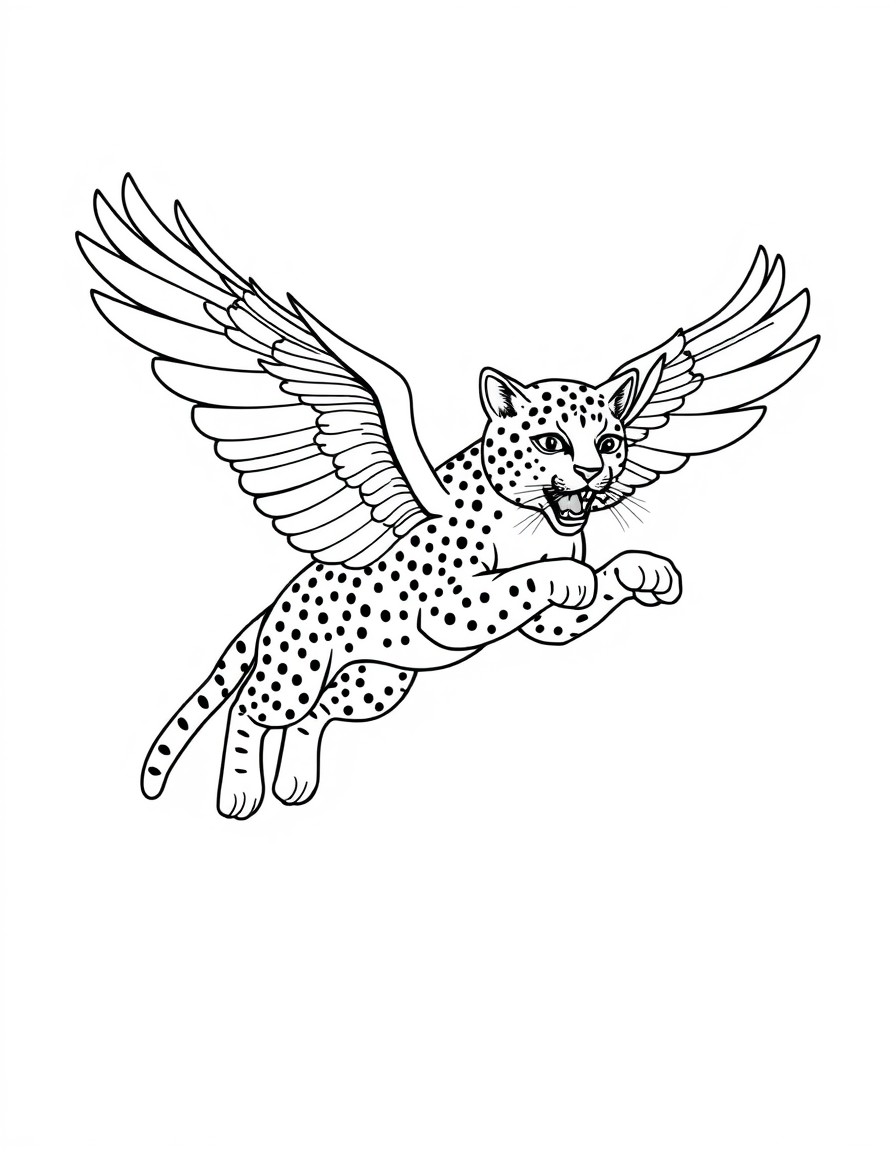 big cat flying with wings