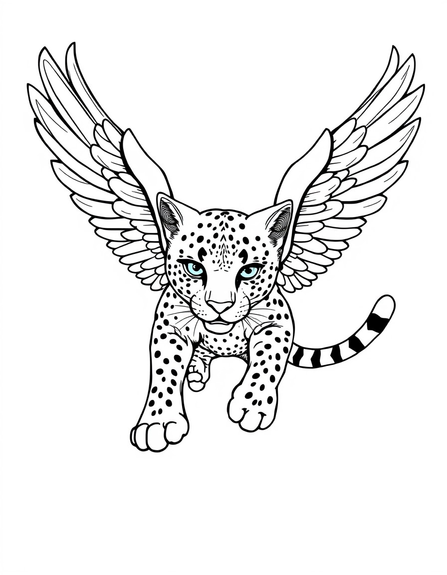 big cat flying with wings