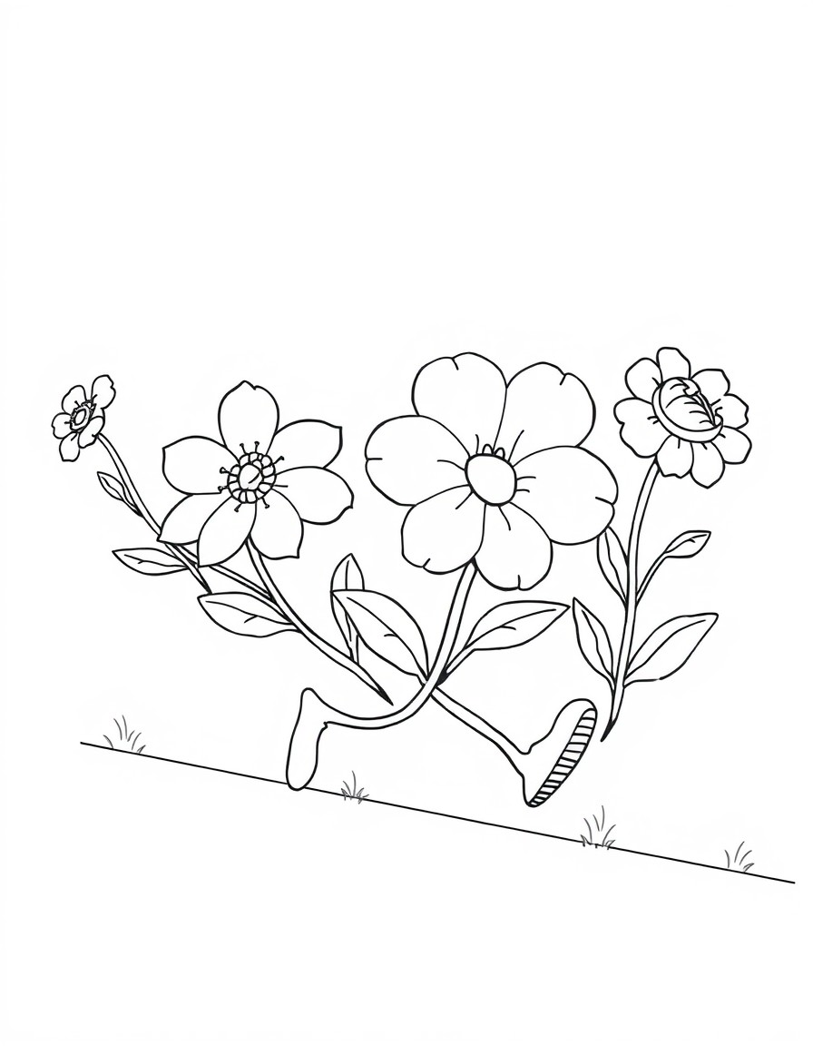 Sweet flowers running a race in cartoon
