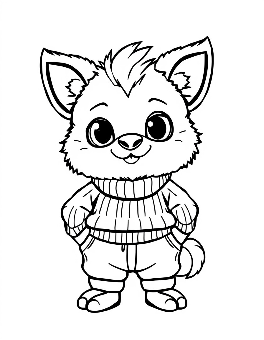 Gizmo the mogwai wearing a sweater and jogging pants