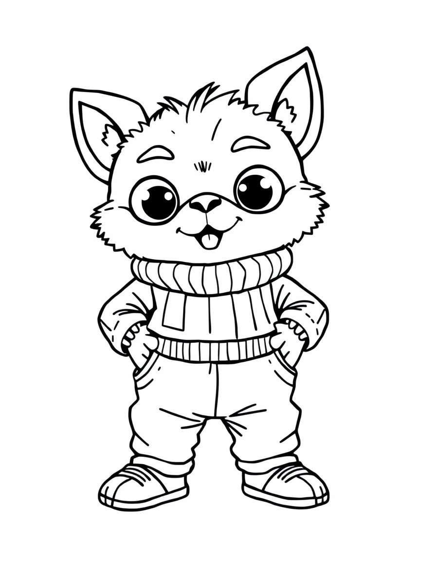 Gizmo the mogwai wearing a sweater and jogging pants