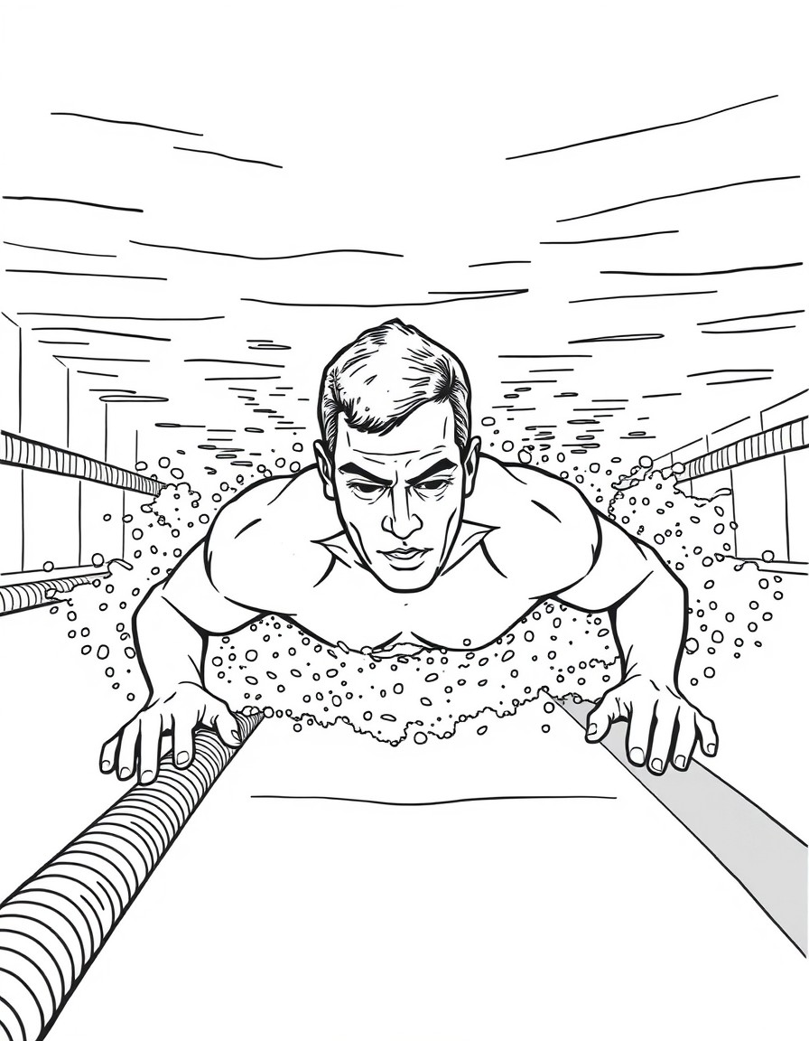 Middle age man swimming the freestyle stroke in an indoor swimming pool