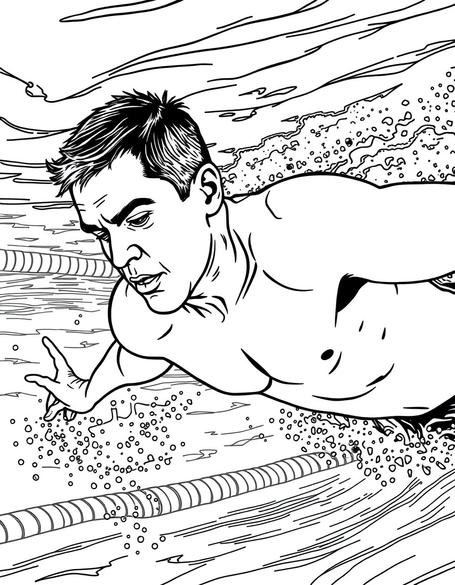 Middle age man swimming the freestyle stroke in an indoor swimming pool