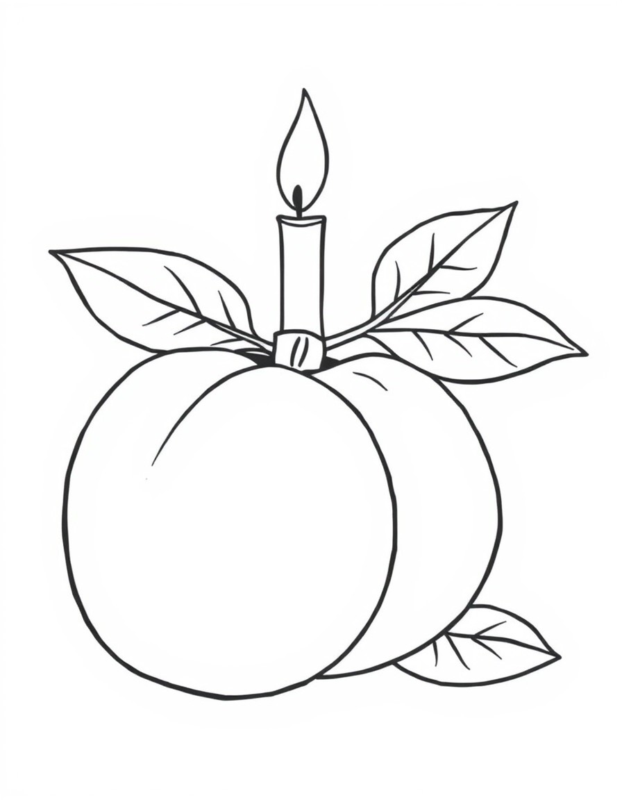 Create a line drawing of a apricot with candles on it. It should be bold, easy  simple that 2 year old can color in it.