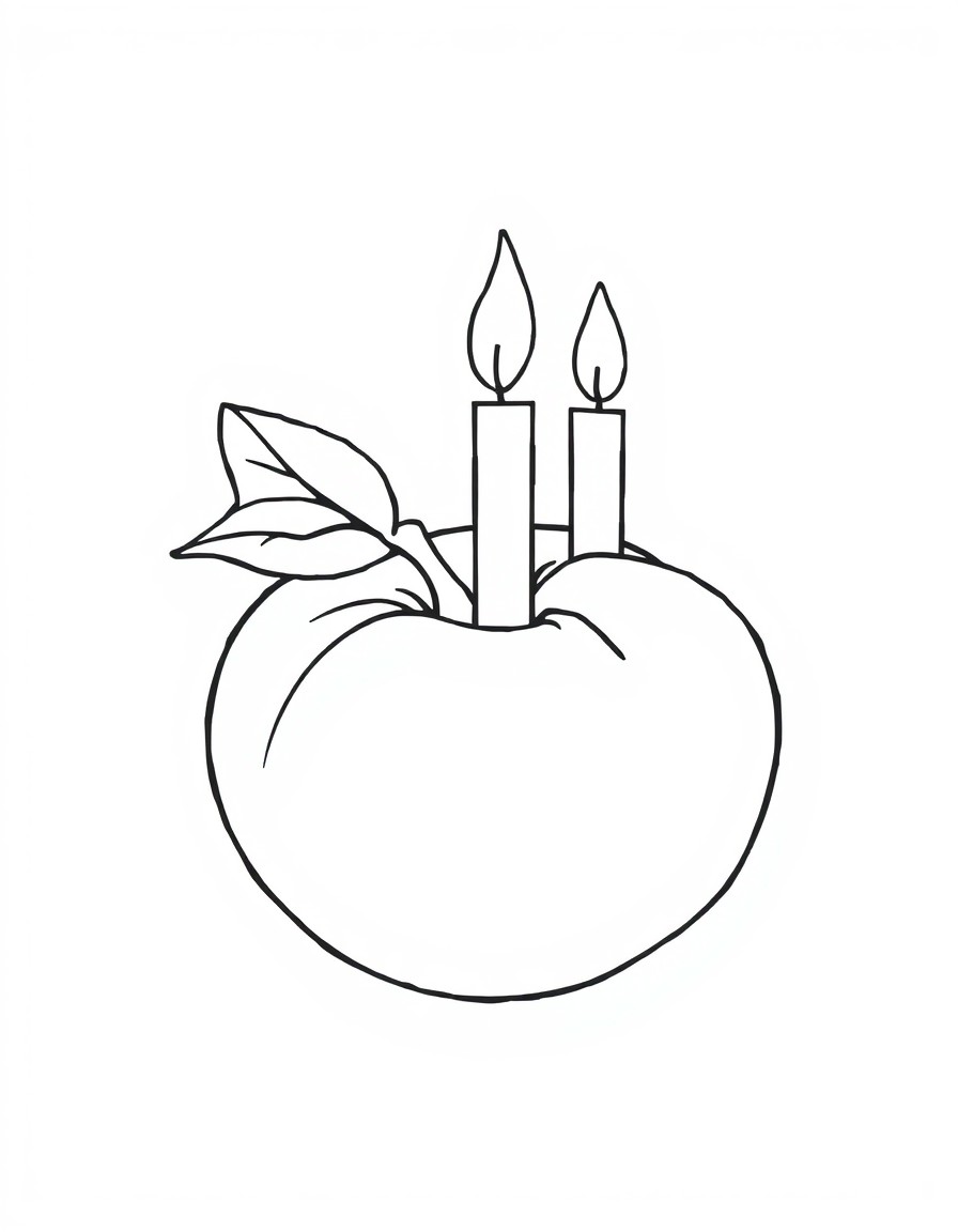 Create a line drawing of a apricot with candles on it. It should be bold, easy  simple that 2 year old can color in it.