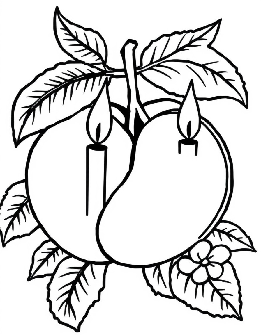 Create a line drawing of a apricot with candles on it. It should be bold, easy  simple that 2 year old can color in it.
