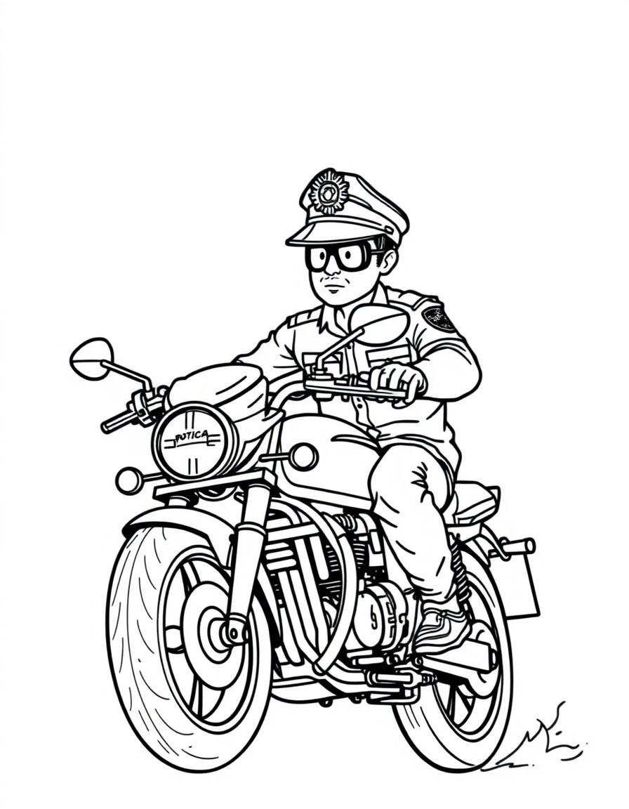 create a telugu hero wearing police hat and riding royal enfiled bike
