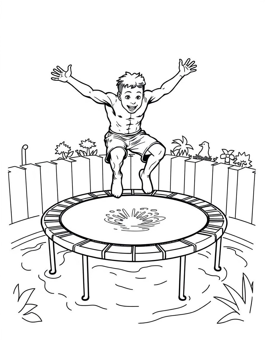 a guy jumping off of a trampoline into a pool named Jeff
