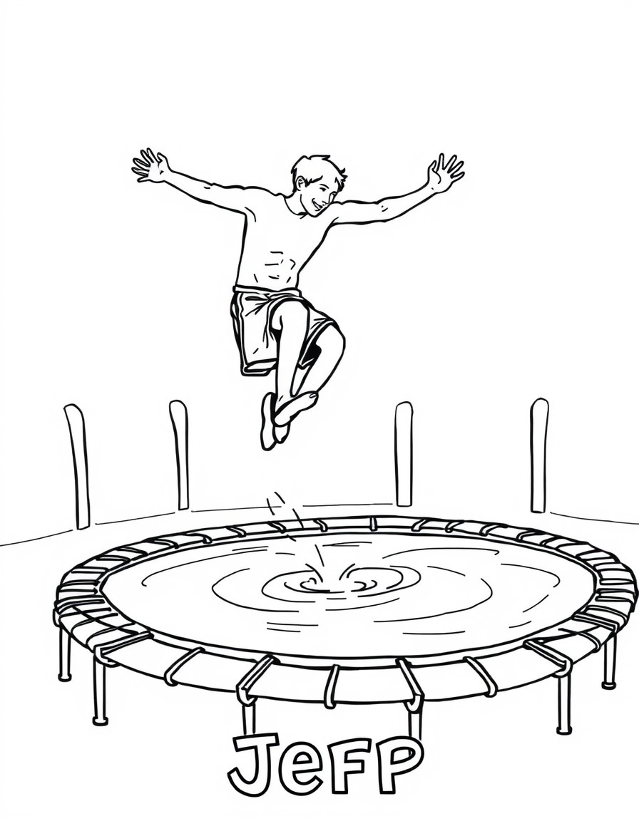 a guy jumping off of a trampoline into a pool named Jeff