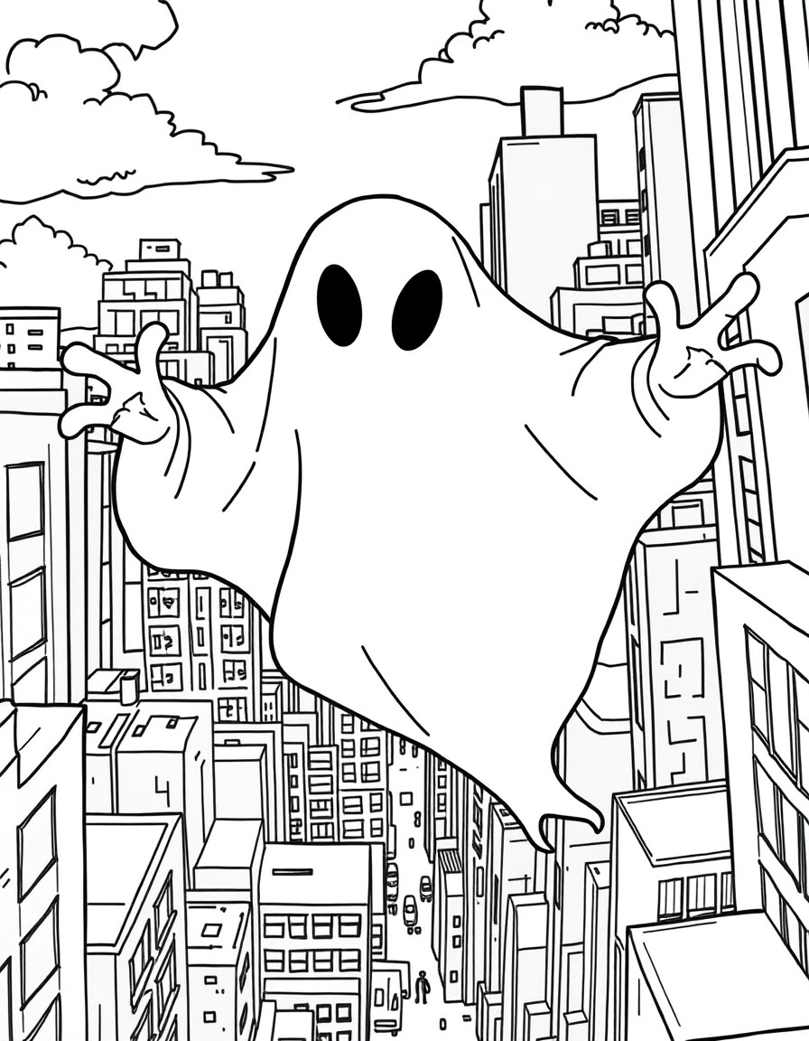 Ghost from Spidey and friends flying through the city
