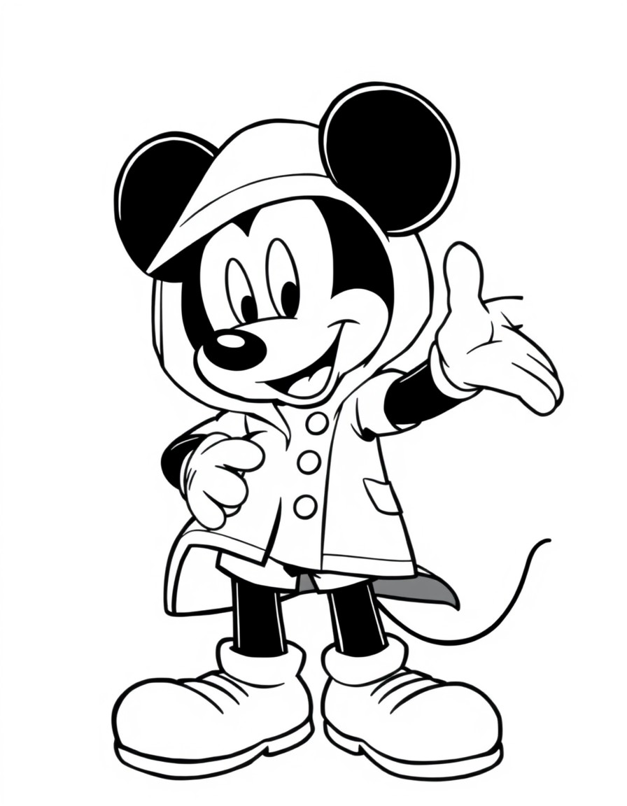 Mickey Mouse wearing a raincoat