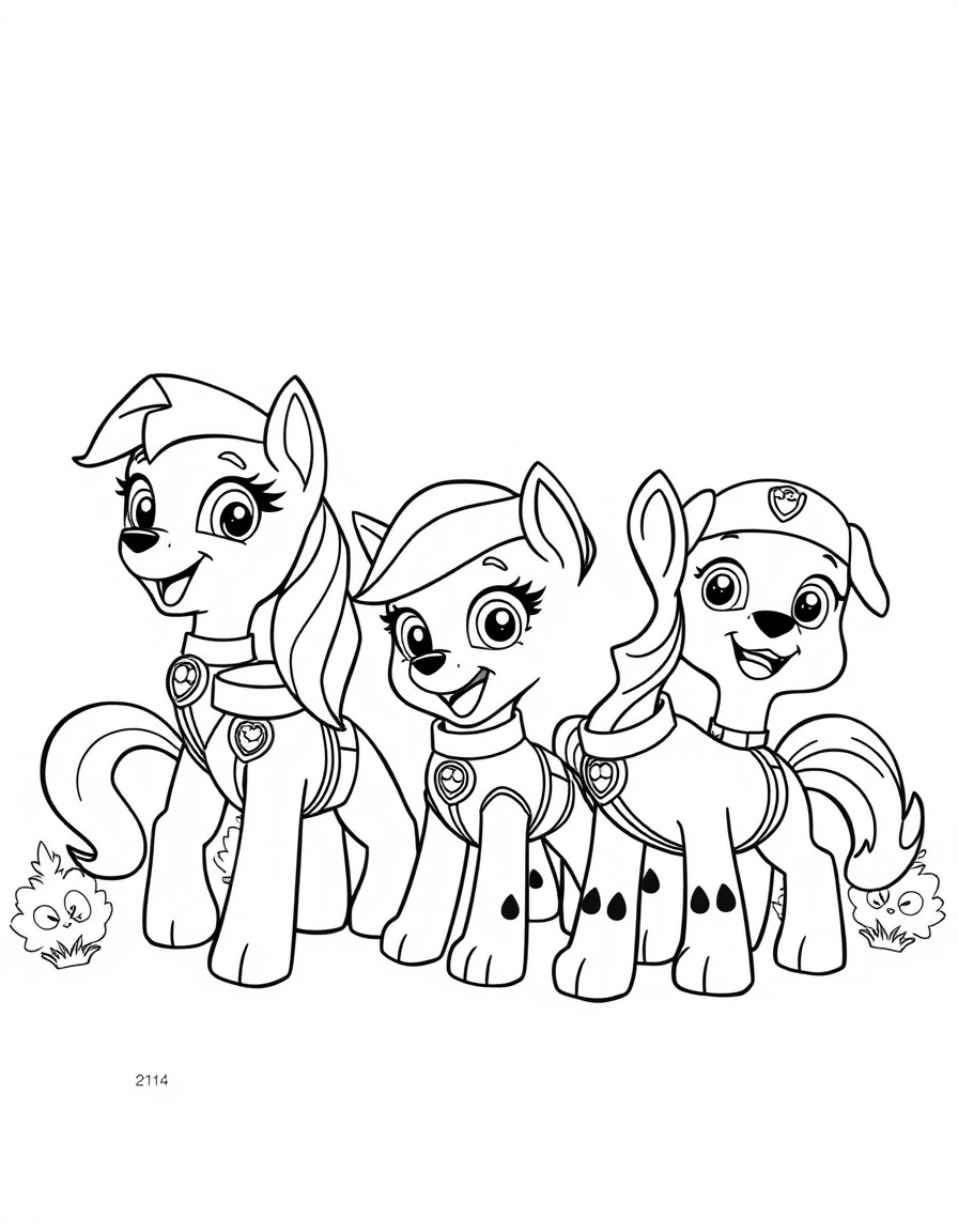 My Little Pony characters playing with Paw Patrol characters