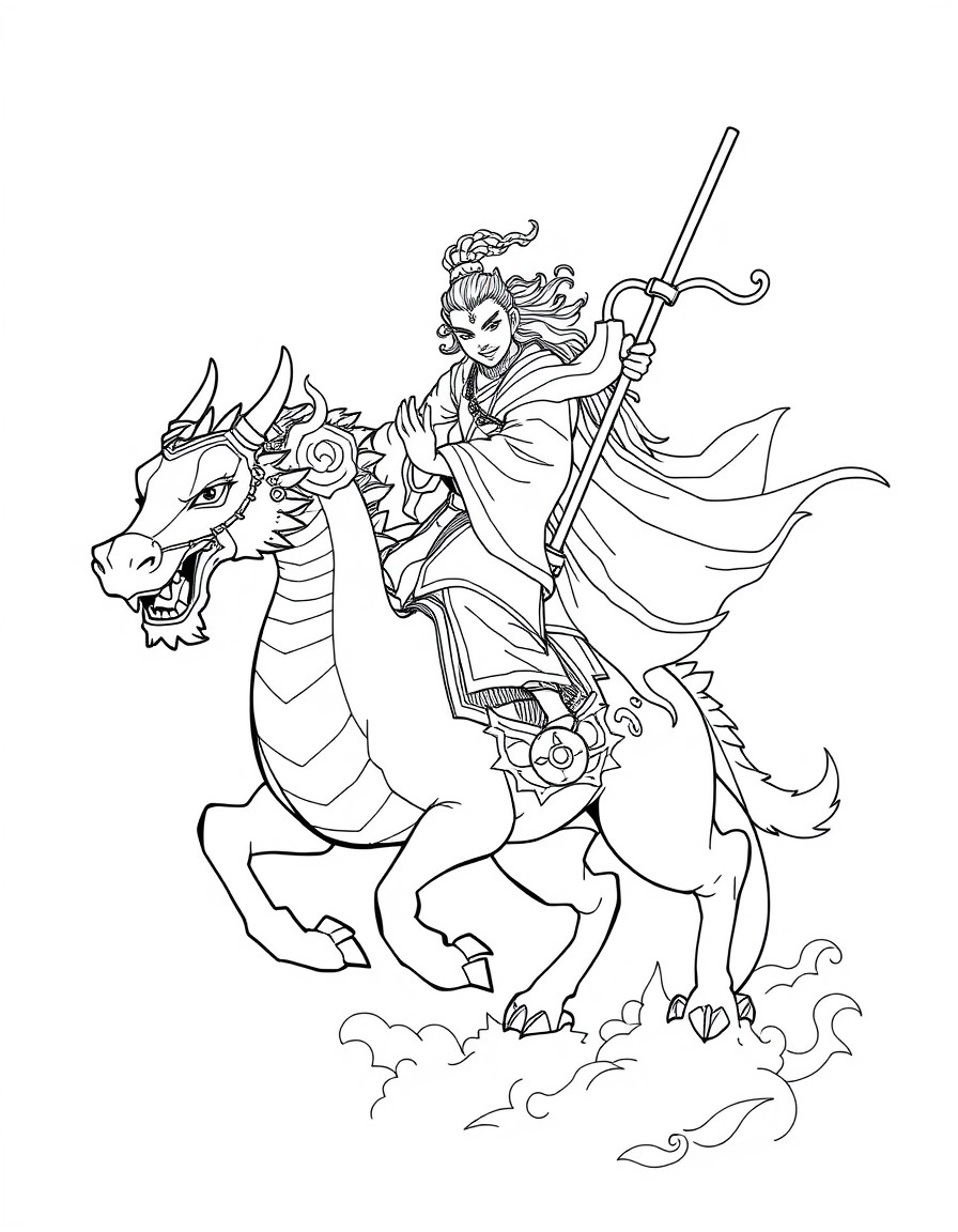 Sun Wukong riding on the white dragon horse