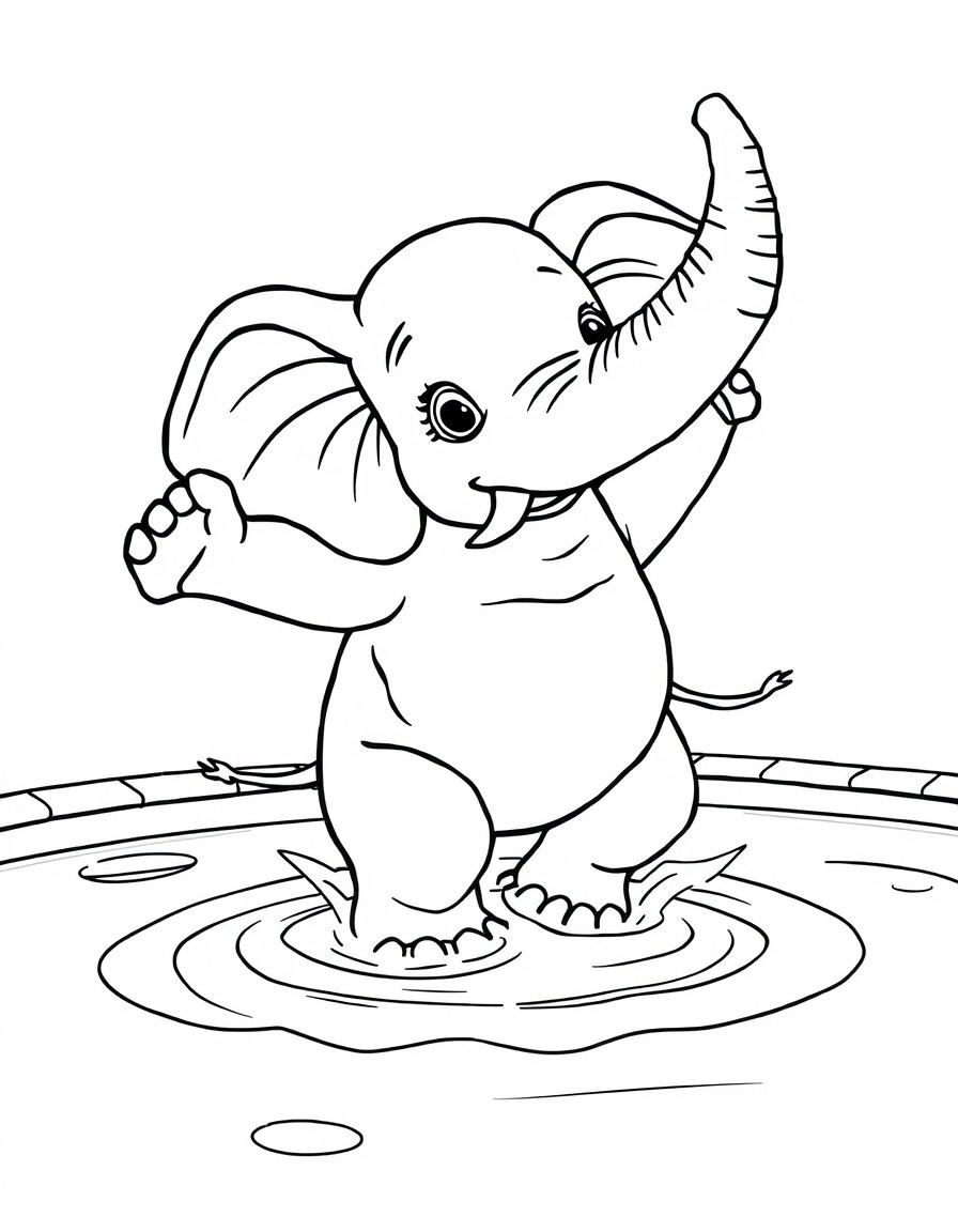 Cute Elephant dancing dancing on a swimming pool