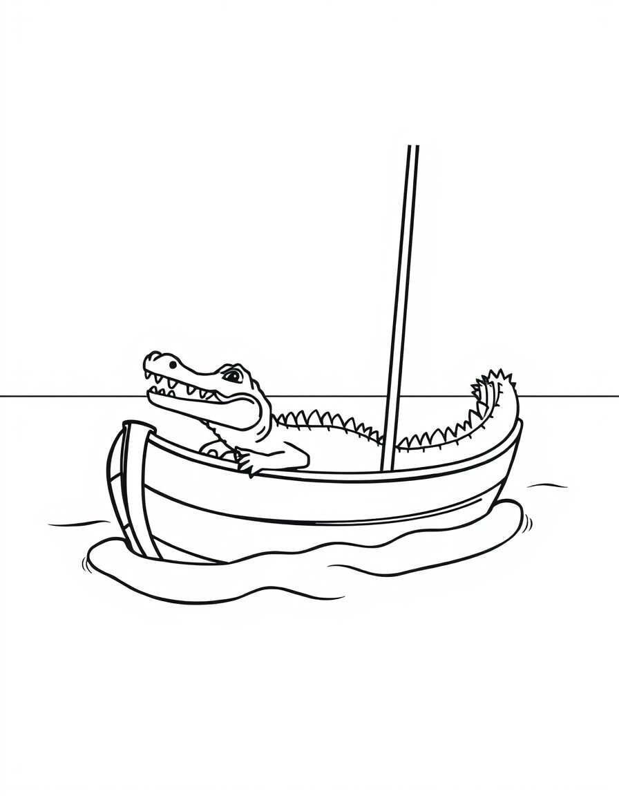 a boat on an ocean with a crocodile in the boat