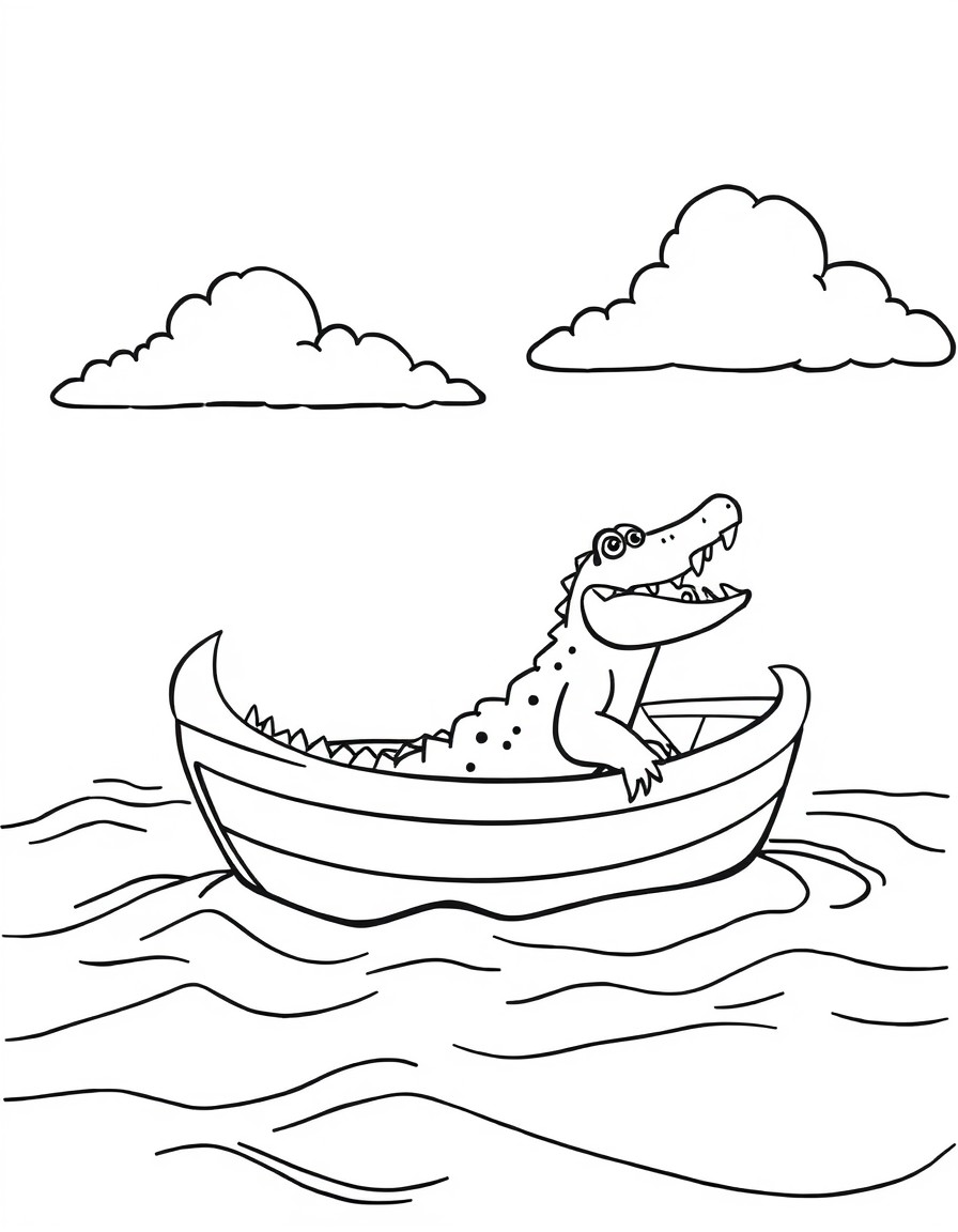 a boat on an ocean with a crocodile in the boat