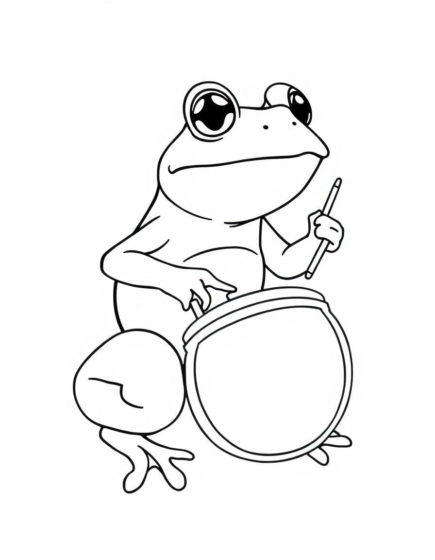 a frog playing the drums. very simple outline for babies