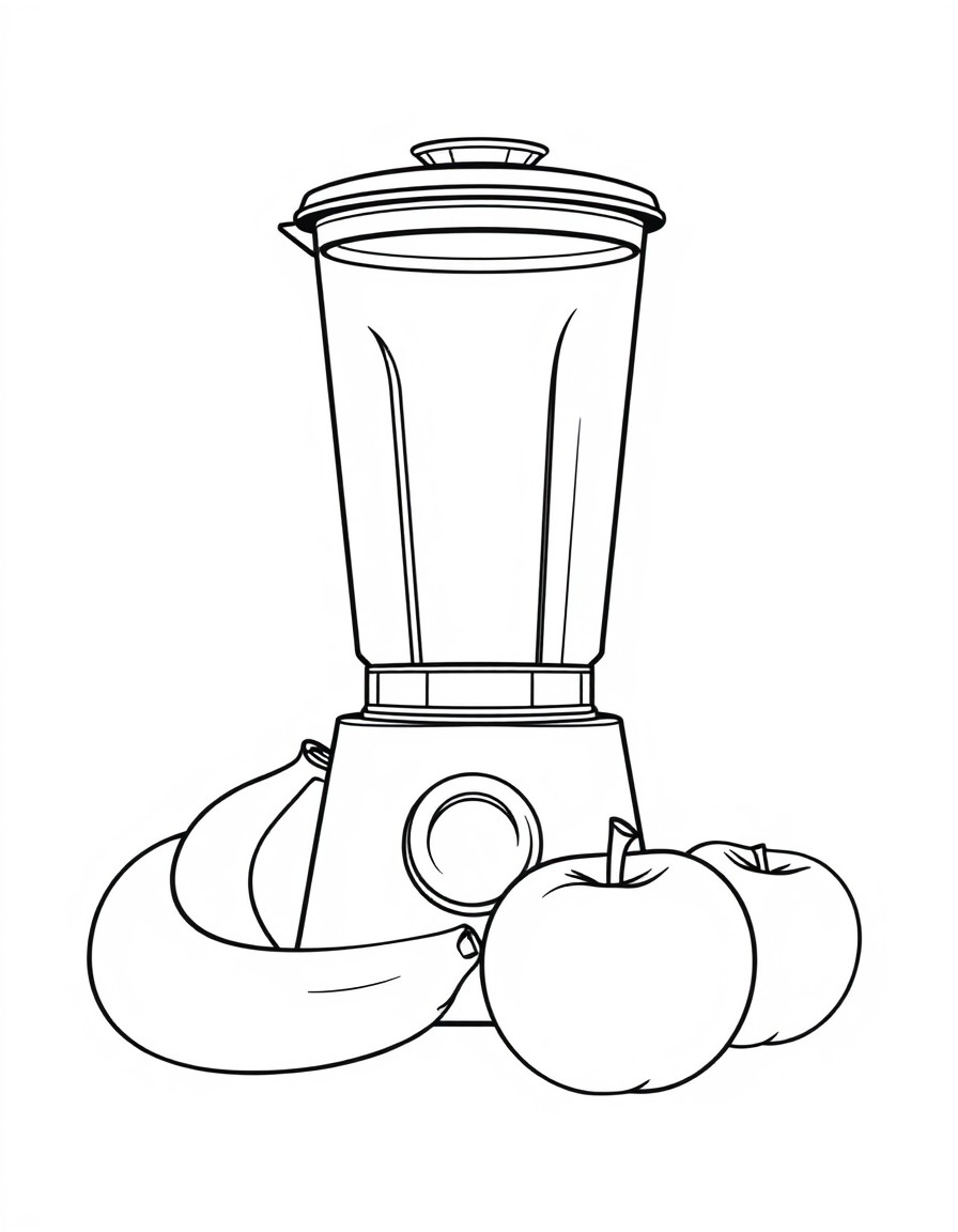 a blender with apples and bananas in front of it