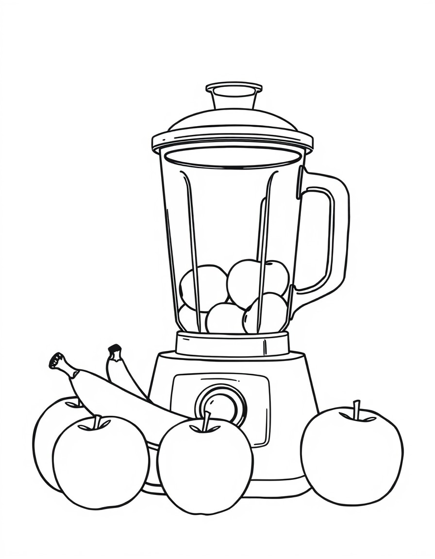 a blender with apples and bananas in front of it