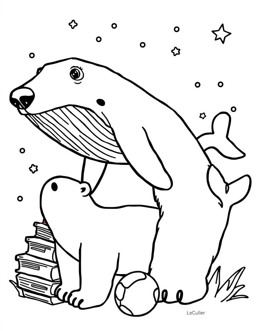 separately polar bear, whale, books, football