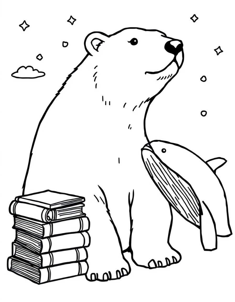 separately polar bear, whale, books, football
