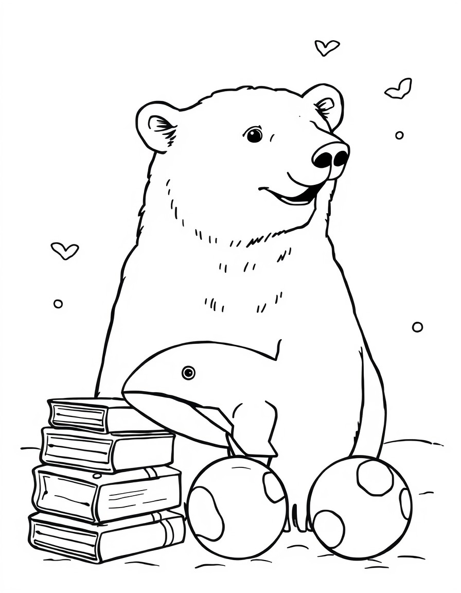separately polar bear, whale, books, football