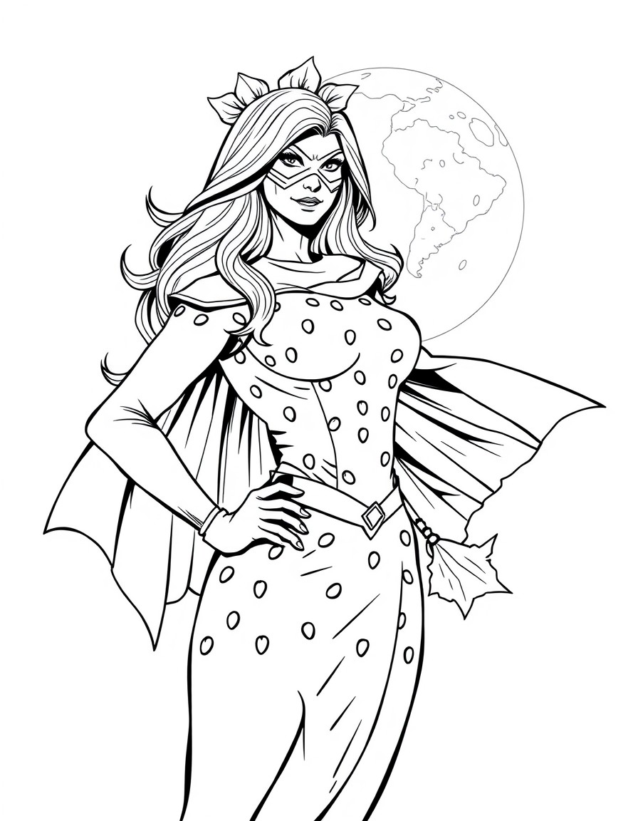superhero woman in strawberry dress striving to mars