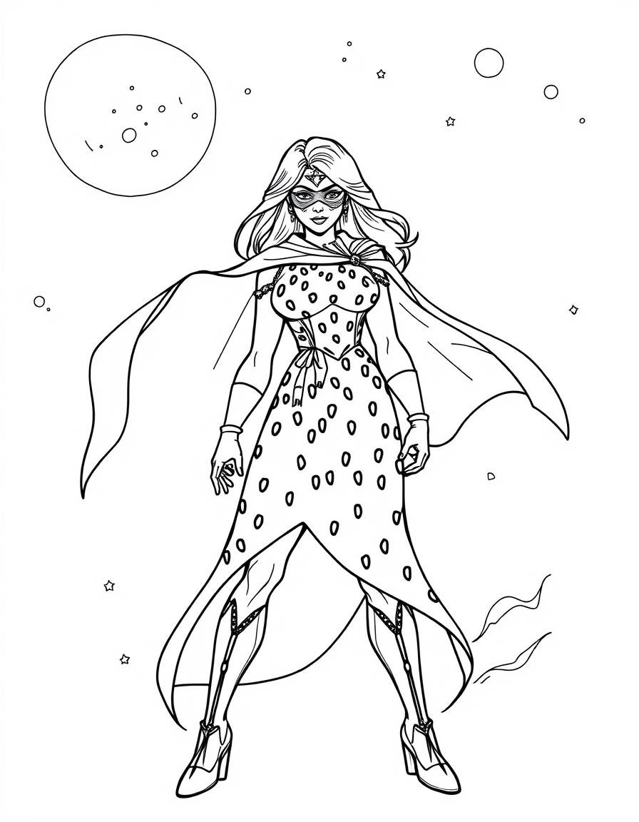 superhero woman in strawberry dress striving to mars