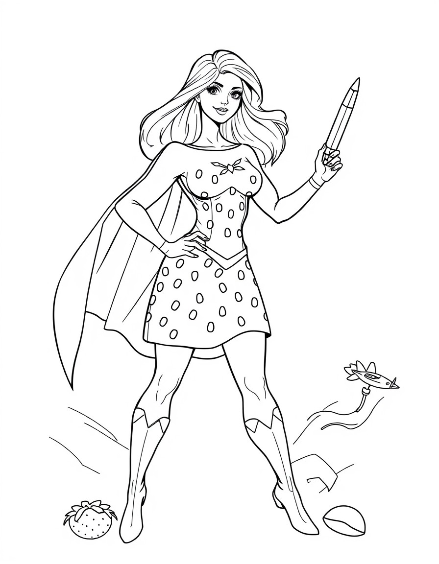 superhero woman in strawberry dress striving to mars