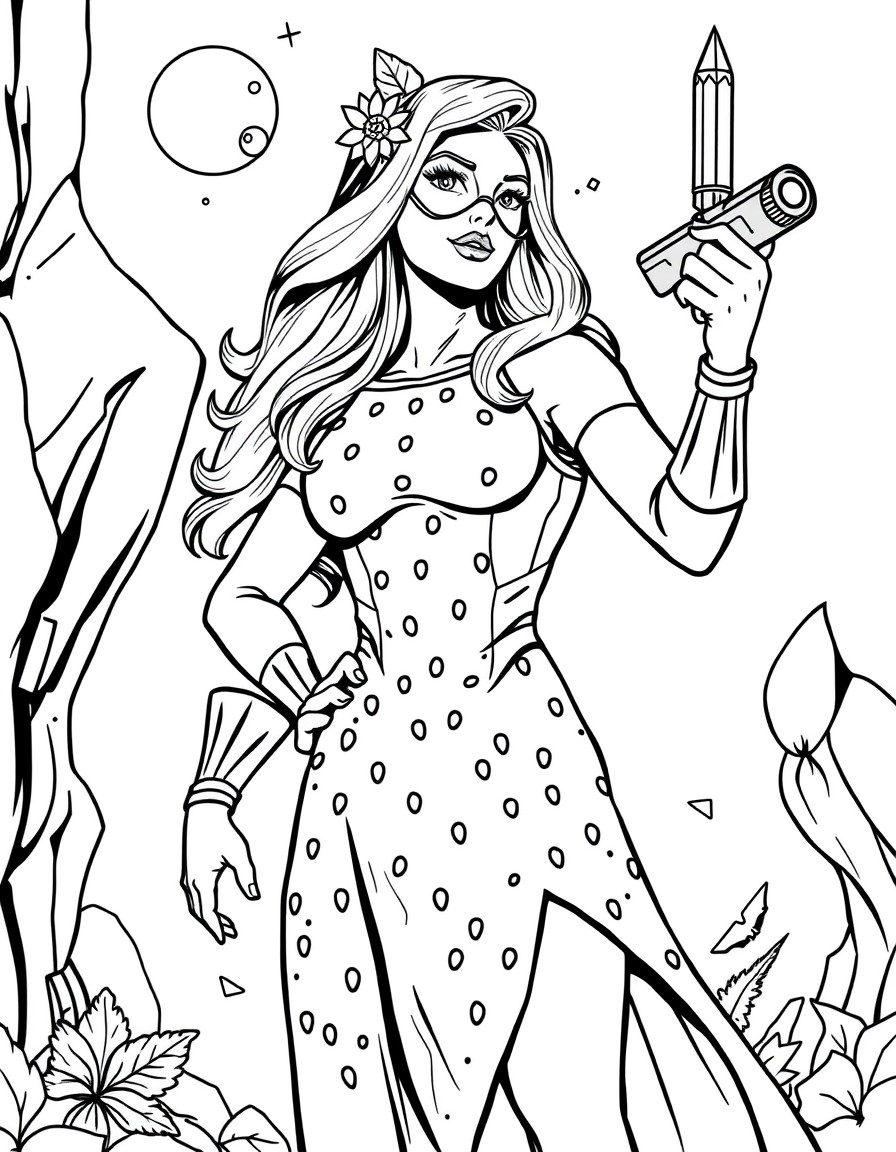 superhero woman in strawberry dress striving to mars