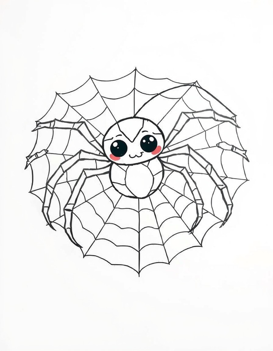 kawaii spooky spider weaving a heart shaped web