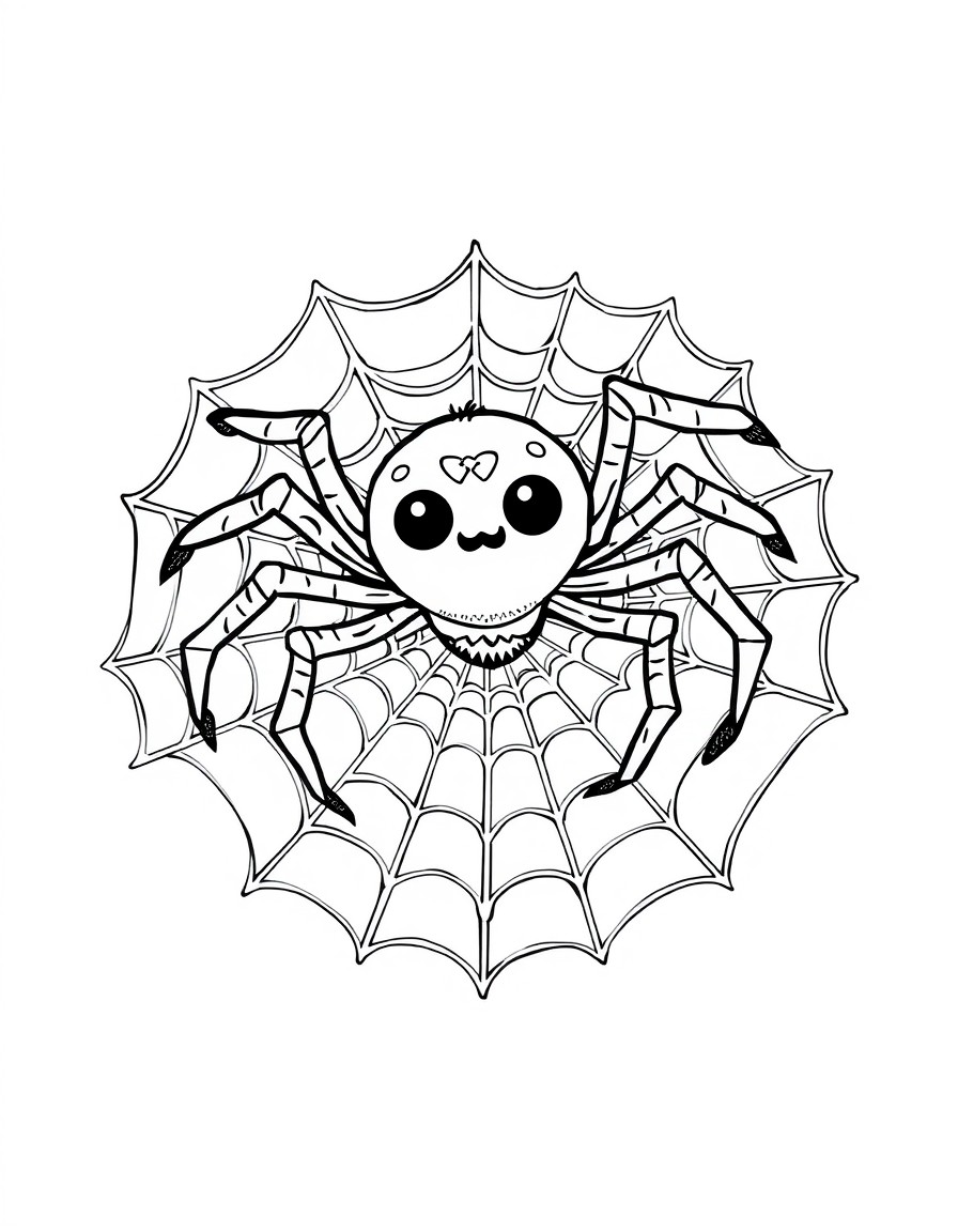 kawaii spooky spider weaving a heart shaped web
