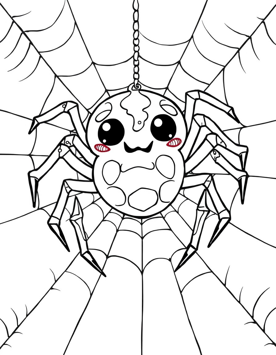 kawaii spooky spider weaving a heart shaped web