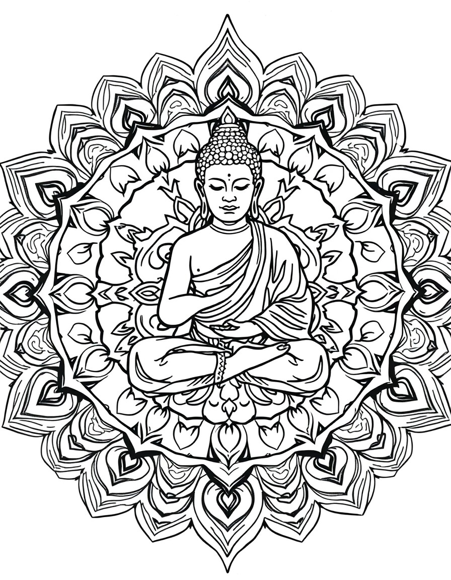 generate a mandala that has the image of Bhudda as a background